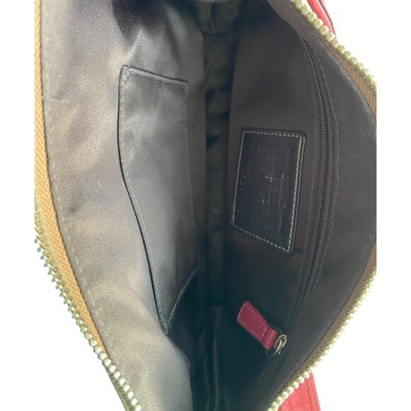 Y2K Coach Signature Shoulder Bag 13833 Tan "C" Canvas Red Leather Trim Hobo Logo - Picture 6 of 13